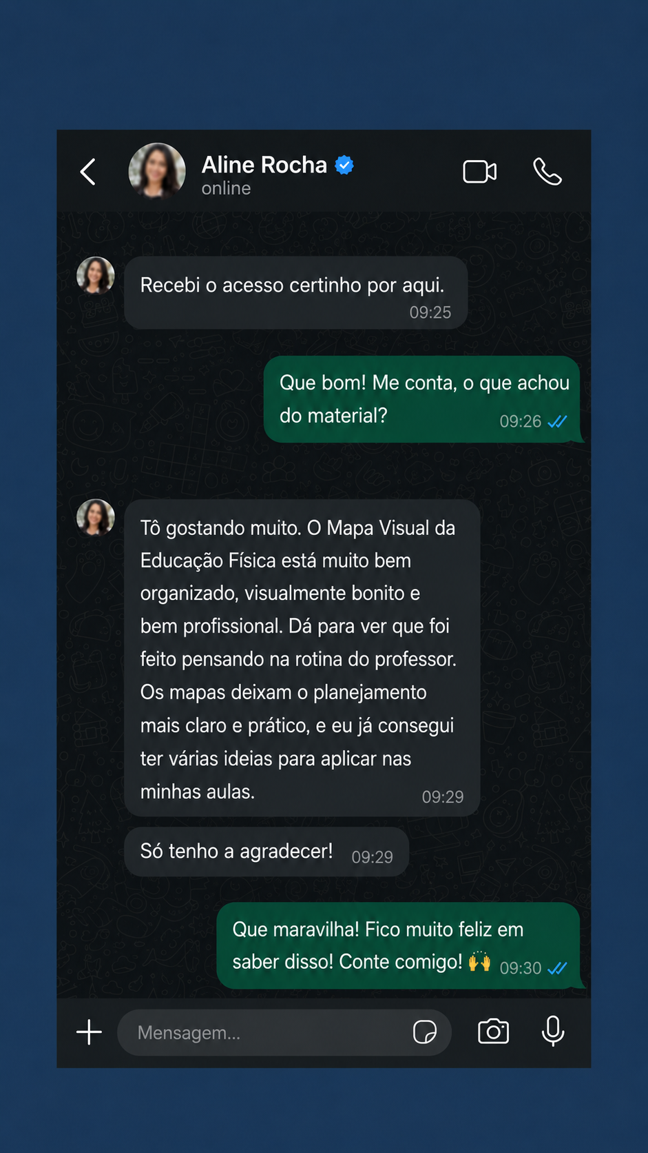 Depoimento em conversa no WhatsApp